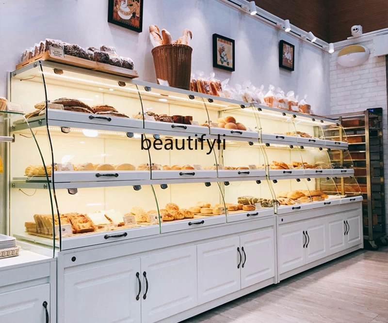 yj Customized Bread Display Cabinets Glass Side Cabinet Commercial Island Cabinet Cake Shop Showcase