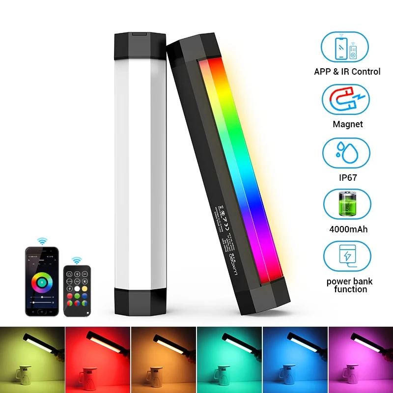 LUXCEO P200 RGB лампа-трубка для фото-и видеосъемки с фотоосвещением, CRI 95 +, IP67, 4000 мАч, управляется приложением