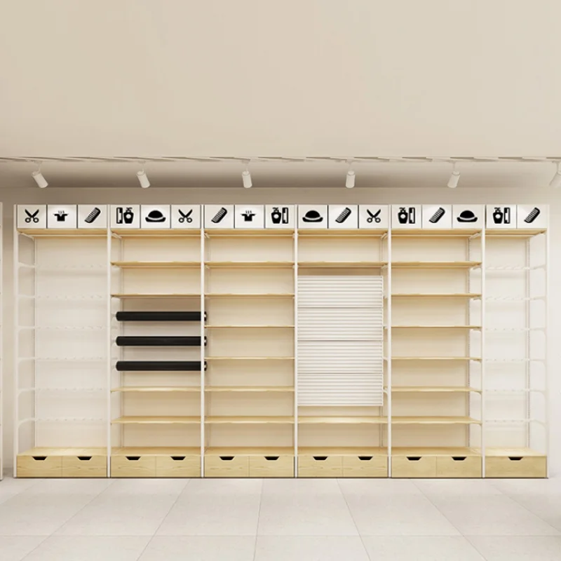 custom，Wooden Supermarket Miniso Convenient Store Shopping Mall Display Stand Rack Shelf Furniture
