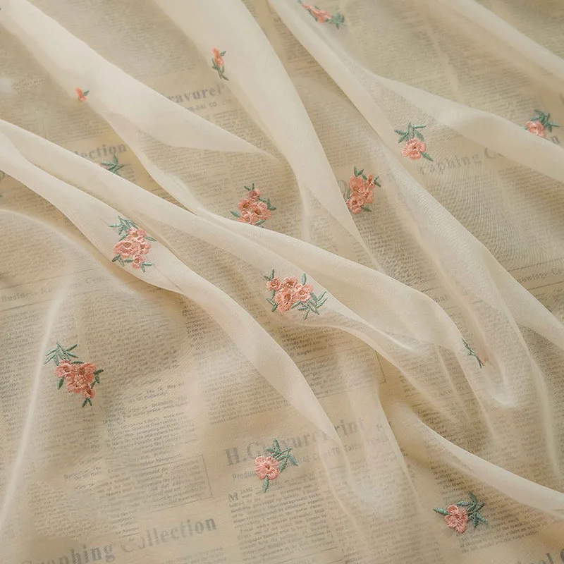 

Spring/Summer Silk Smooth Dress Embroidered Fabric for Women's Clothing Small Strap Fabric DIY Fabric