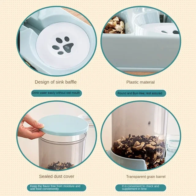 Automatic Cat Feeder Water Dispenser Set, 2 In 1 Tilted Automatic Pet Food And Water Feeder Gravity Food Feeder and Waterer 5
