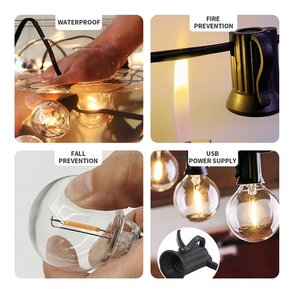 100/50/25ft Outdoor Garland Lights 220V G40 Plastic Bulb LED Tent Fairy Patio String Light Wedding Garden Party Decoration led string lights decorative lights string lights led fairy lights