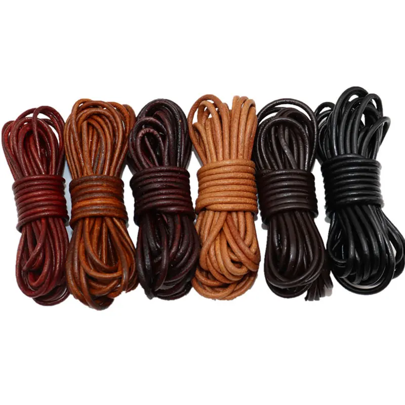 5m Vintage Genuine Leather Cords Round Flat Strand Cow Leather Rope for DIY Necklace Bracelet Jewelry Making Finding Accessories