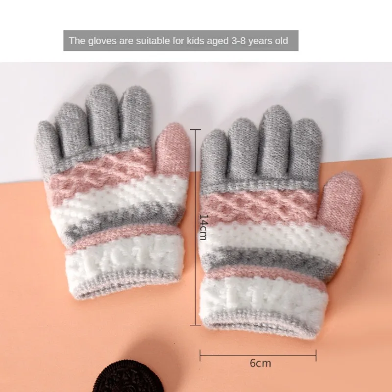 Winter Warm Baby Gloves Cute Striped Split-finger Kindergarten Boys Girls Kids Knitted Gloves for 3-8 Years 1Pairs winter gloves,baby mittens