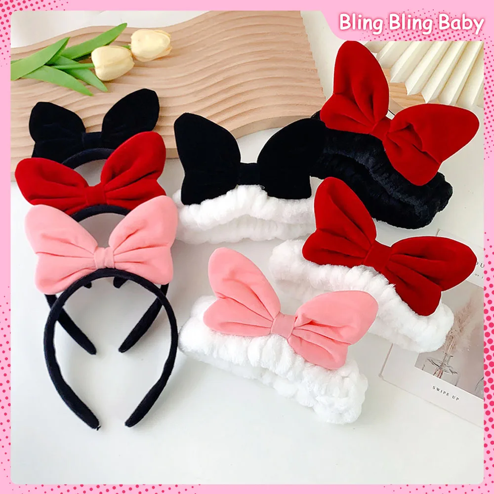 

Kawaii Mickey Mouse Sweet Bow Wash Face Hair Band Plush Simple Princess Hair Accessories Tourist Souvenir Elastic Decoration