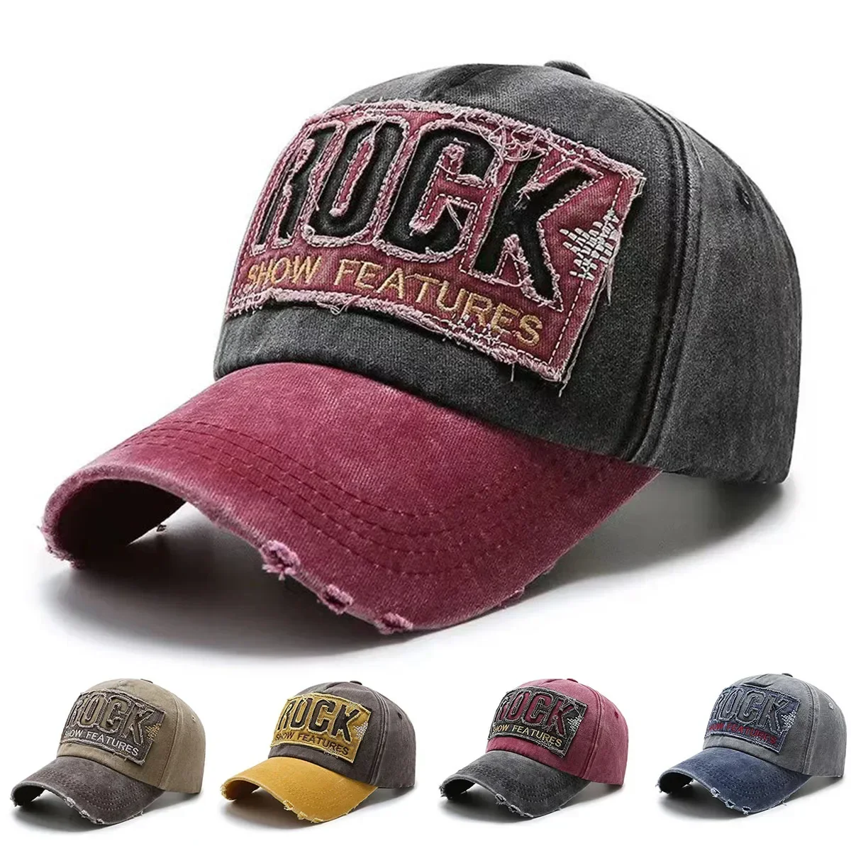 Outdoor baseball hat letter ROCK embroidery cotton cap for men women