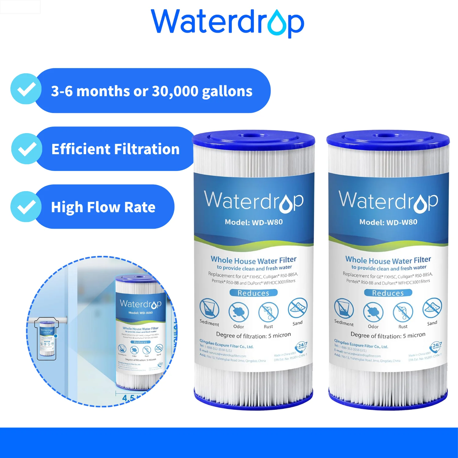 Waterdrop FXHSC Whole House Water Filter, Replacement
