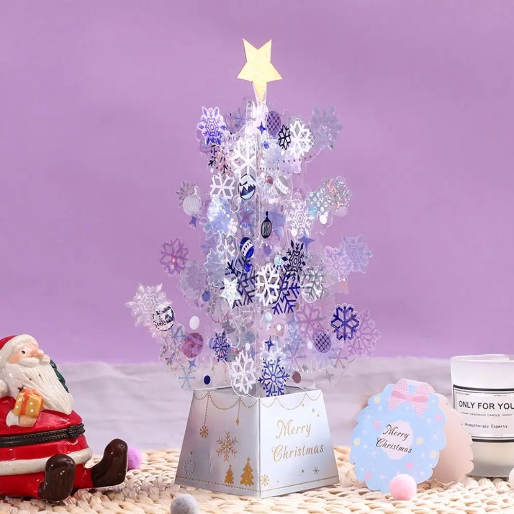 Foldable Christmas Crystal Greeting Card Paper Handmade 3D Gift Card Wishing Elegant Message Merry Christmas Decorations