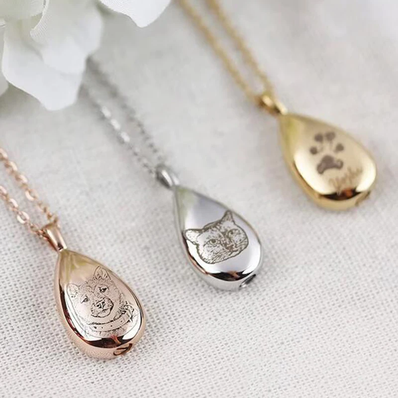 Personalized Urn Necklace Memorial Jewelry Urns for Cat/Dogs Pet Loss Gifts Pet Photo Custom Stainless Steel Pet Necklace 2