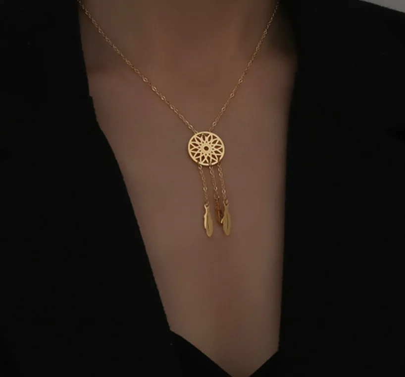 Simple tassel dream catching pendant titanium steel non fading Necklace for women Fashion Jewelry