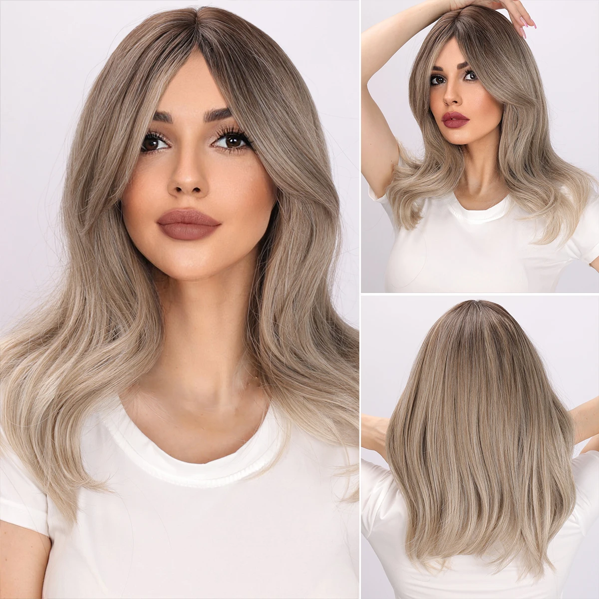 

Long Hair Middle Part Grey Blonde Platinum Long Wavy Hair Wig Daily Cosplay Natural Heat Resistant Synthetic Wigs For Women