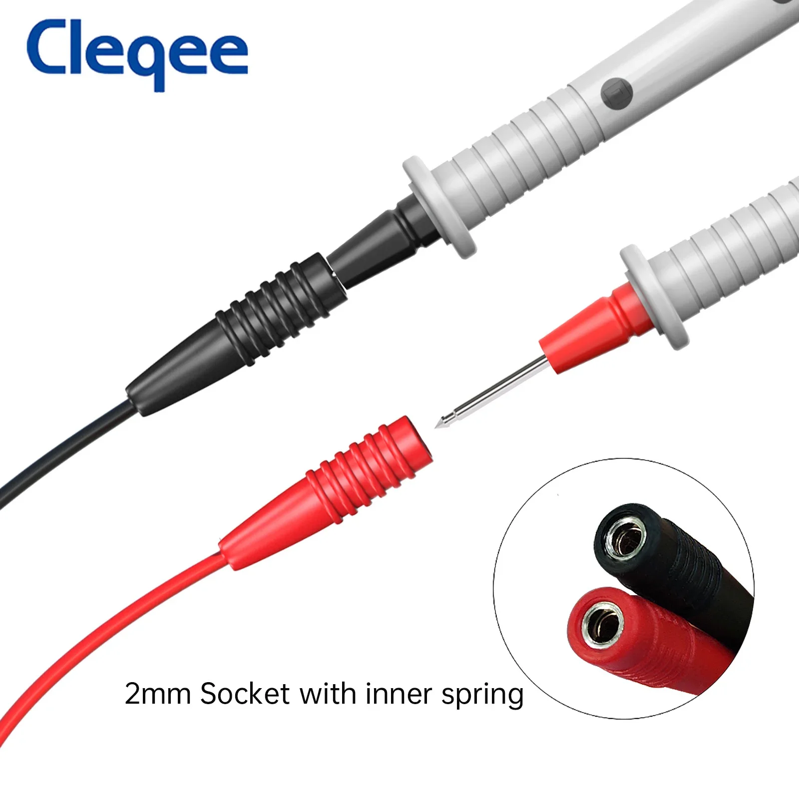 Cleqee P1046 2pcs 0.7mm Test Probe Cables Sharp Puncture Needles Pin Wires with 2mm Inner-spring Socket for Elactrical Testing