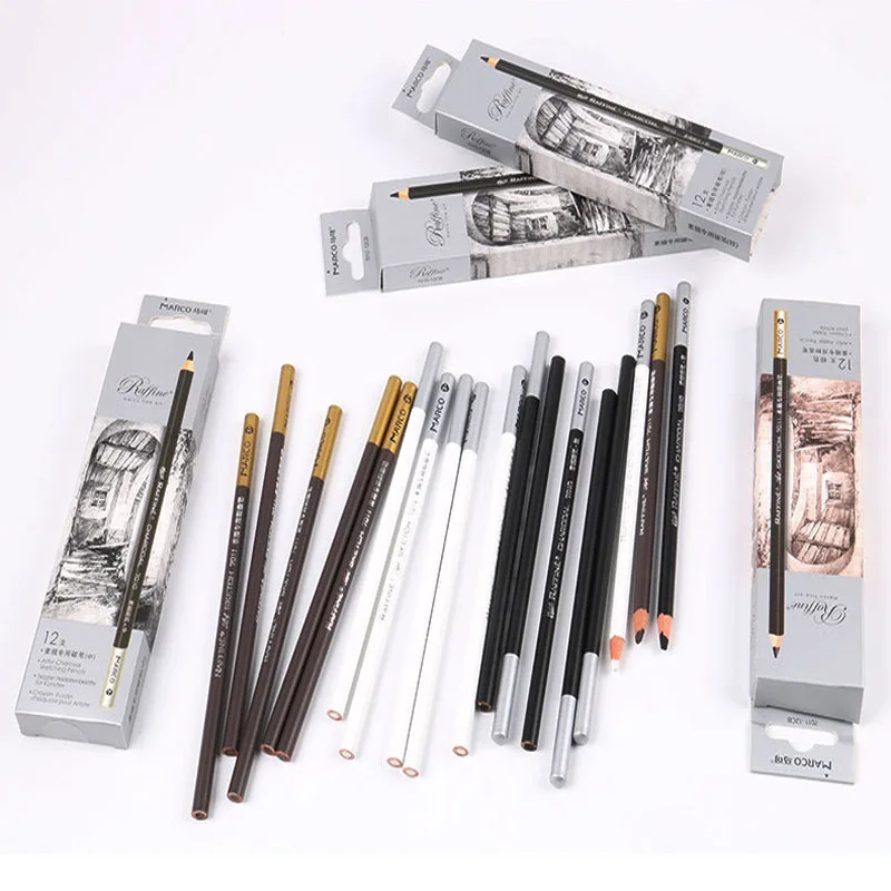12Pcs/Set Soft Medium Hard Black HB Sketch Charcoal Pencil White Sketch Drawing Painting Art Supplies Professional Tools 6