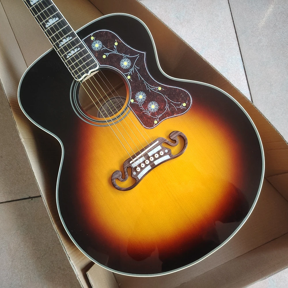 43 inch side, rear flame maple top SJ-200BS-E electric box folk electric acoustic guitar, in stock, ping