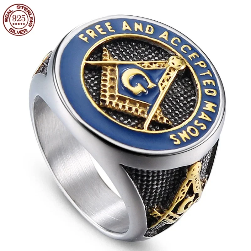 

2024 Punk Stainless Steel Rings For Men Hiphop Silver Color Anillos Mason Freemasonry Retro Men's Masonic Ring Jewelry Gifts