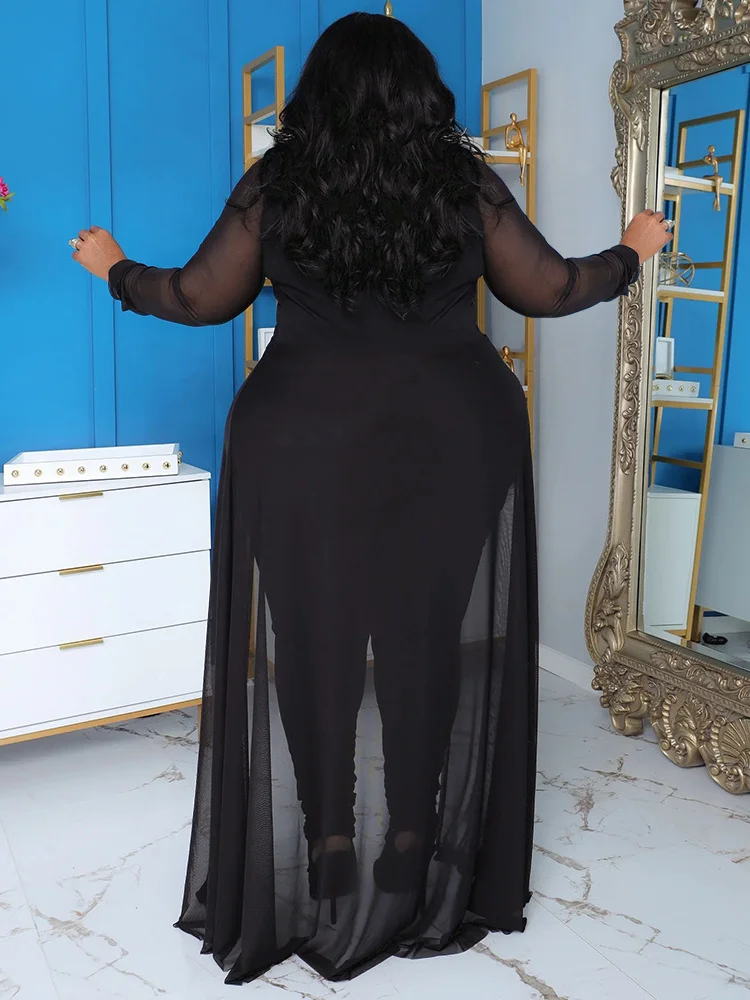 Wmstar Plus Size Jumpsuit Women Clothes Sexy Solid Bodycon Mesh V Neck Sleeve Romper One Piece Outfit Wholesale Dropshipping