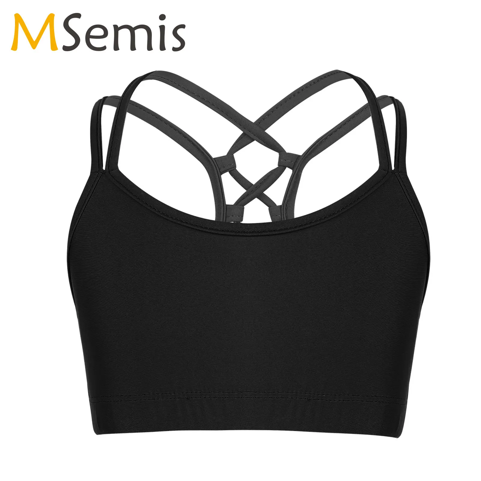 

Kids Girls Sleeveless Ballet Dancewear Criss Cross Back Tanks Crop Tops Children Ballet Dance Sport Gymnastics Workout Bra Tops