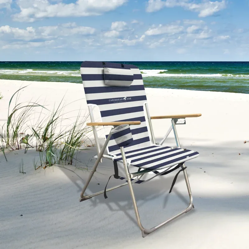 

Backpack Wood Beach Chair - Blue and White Beach Chair Outdoor Furniture