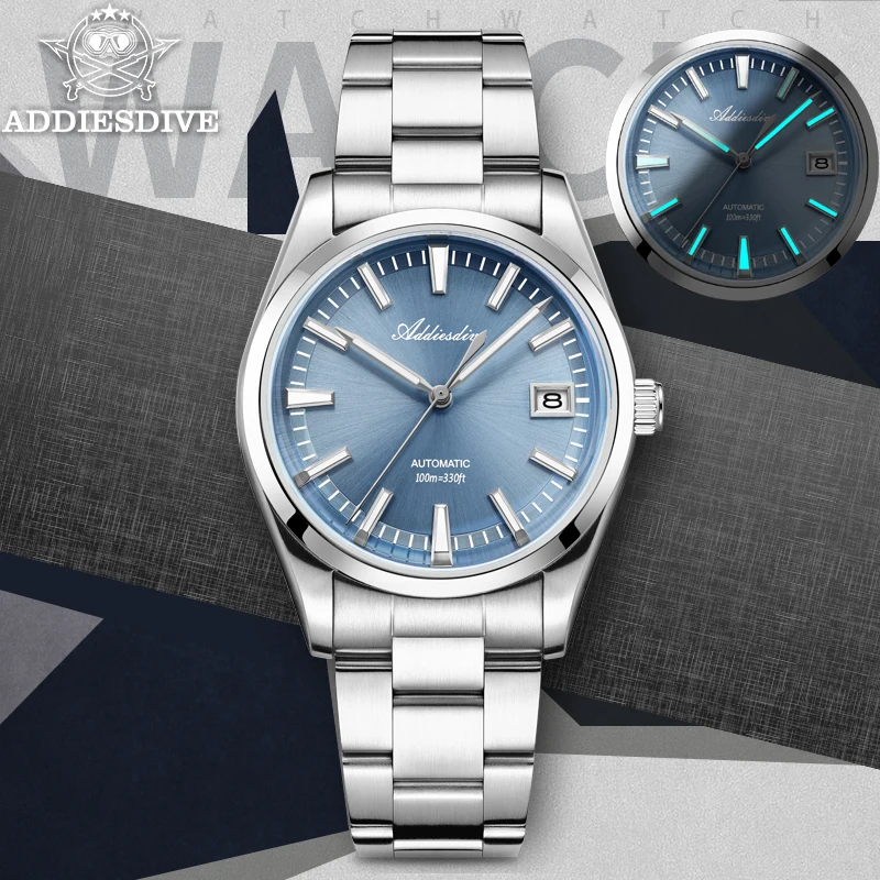 ADDIESDIVE Luxury Mechanical Watches Bubble Mirror Glass AR Coated Dome Automatic Watch Luminous Waterproof WristWatch AD2077