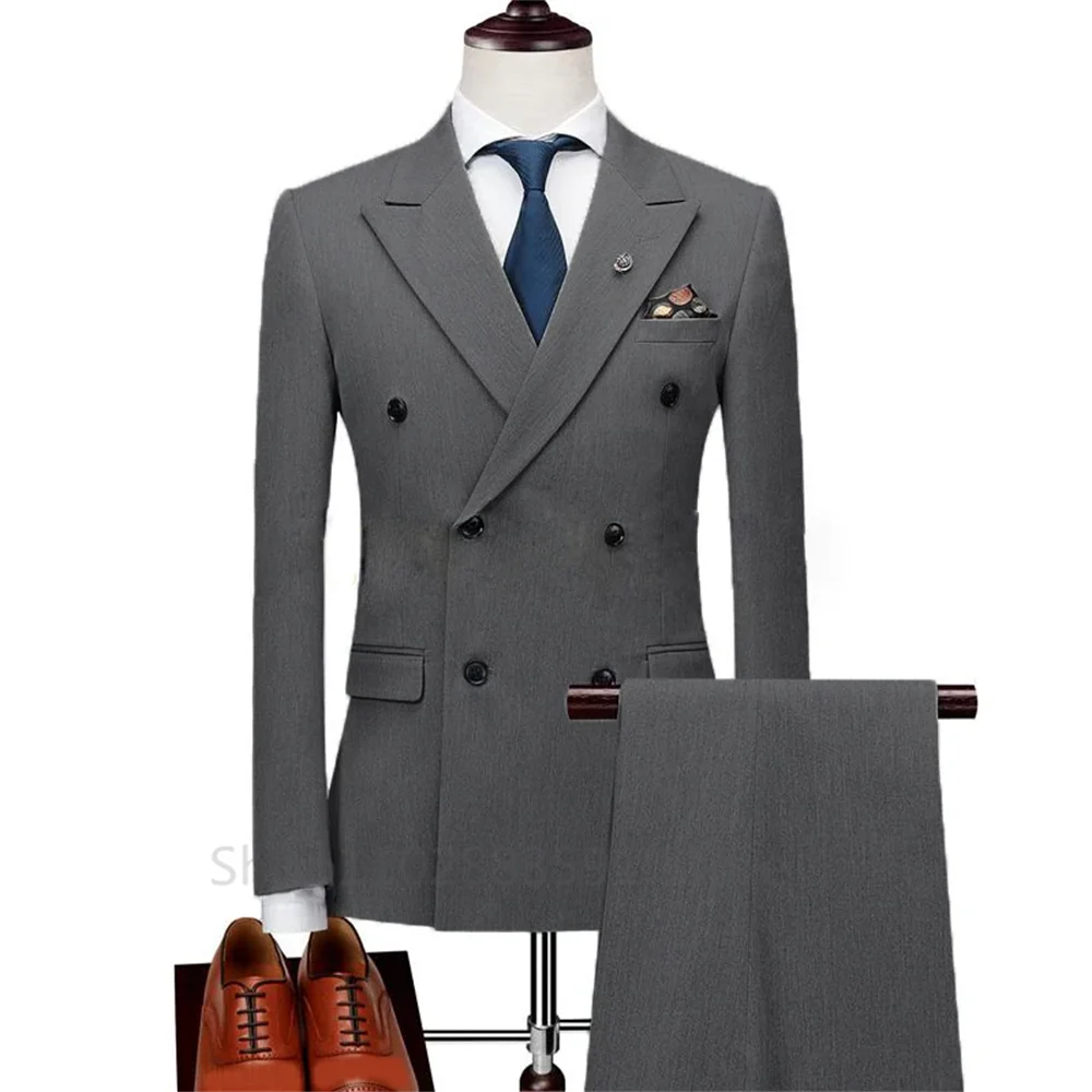 Men's Double Breasted Suits 2024 Terno Masculino Men's Peak Lapel 2 Slits Formal Suits Slim Fit Business Set (Jacket +Pants ) 5