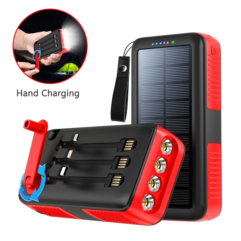 Portatil 61200mAh Hand Crank Solar USB Cargador LED Bateria Externa  Celulares US