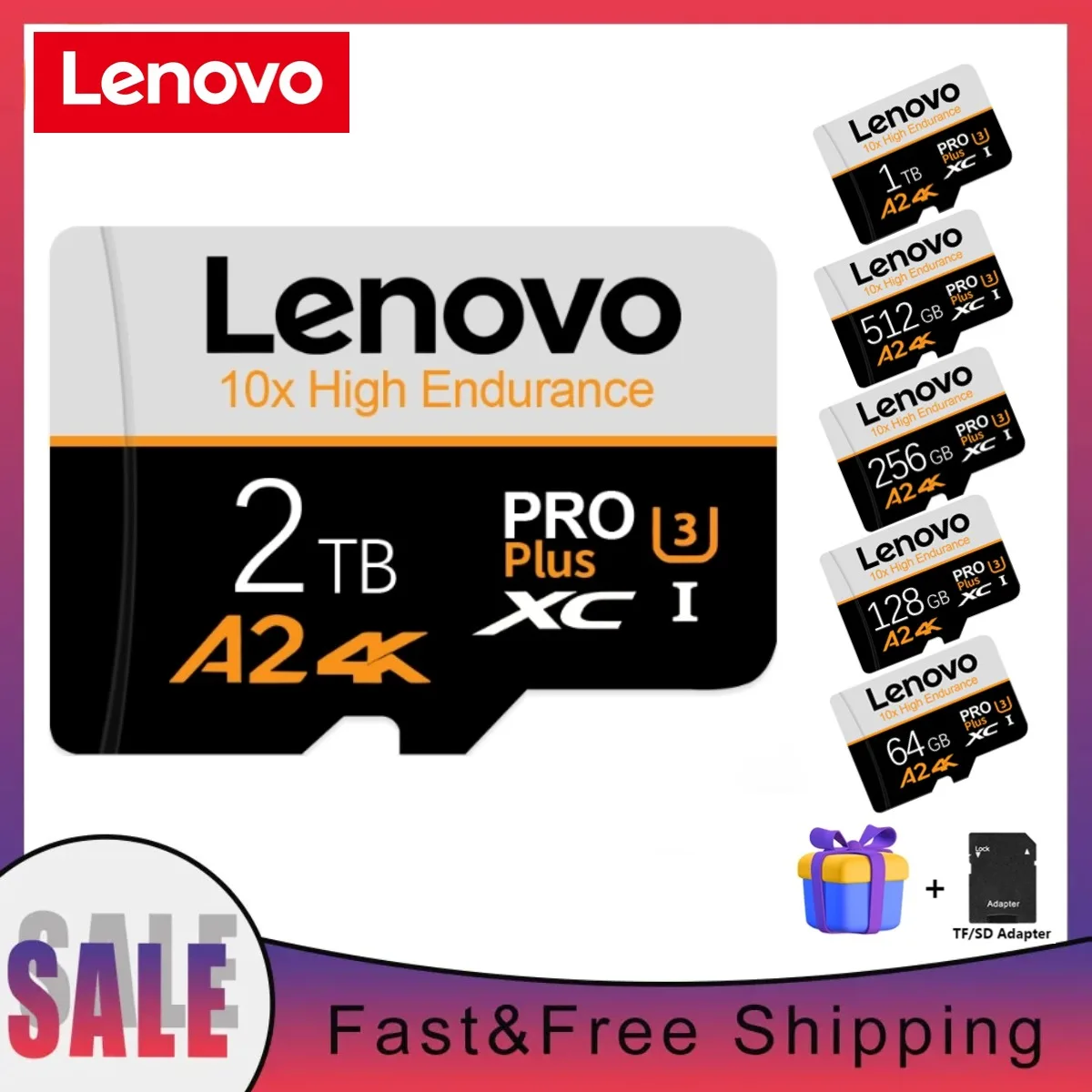 thumbnail image 1 of Tarjeta de memoria mini SD de alta velocidad Lenovo de 2 TB y 1 TB, clase 10, microtarjeta TF, unidad flash USB de 1 TB, 512 GB, 256 TB y 128 TB para teléfonos inteligentes, 1 of 5