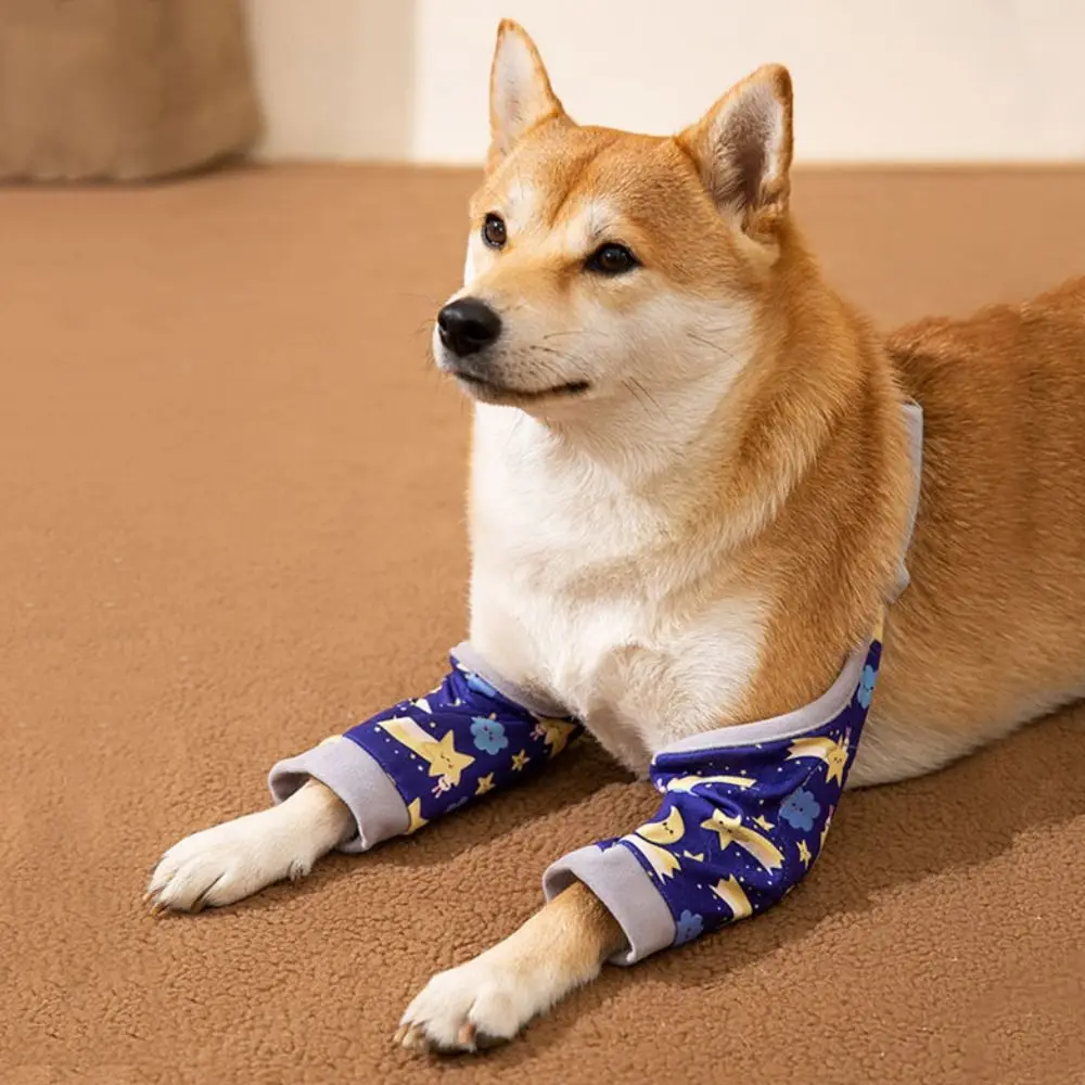 Cartoon Pet Recovery Sleeve Football/Star Pattern Soft Dog Elbow Brace Adjustable Elastic Strap Dog Front Legs Sleeve 3