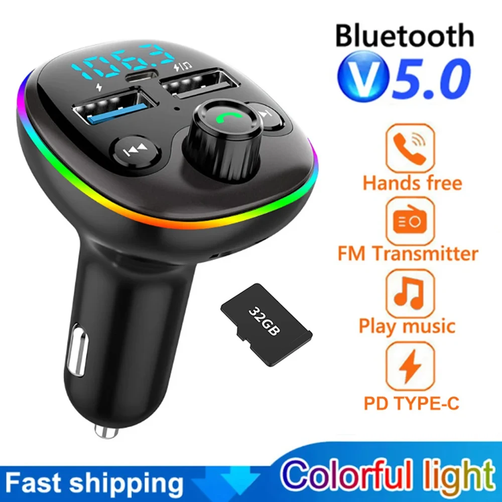 Bluetooth FM Transmitter Car Adapter Dual USB Fast Charger Handsfree Radio Modulator MP3 Player Support TF card