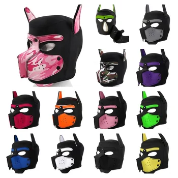 Fashion Unisex Sexy Costumes Latex Open Mouth Dog Headgear Halloween Pupply Play Party Couples Games Full Face Fetish Masks Hood