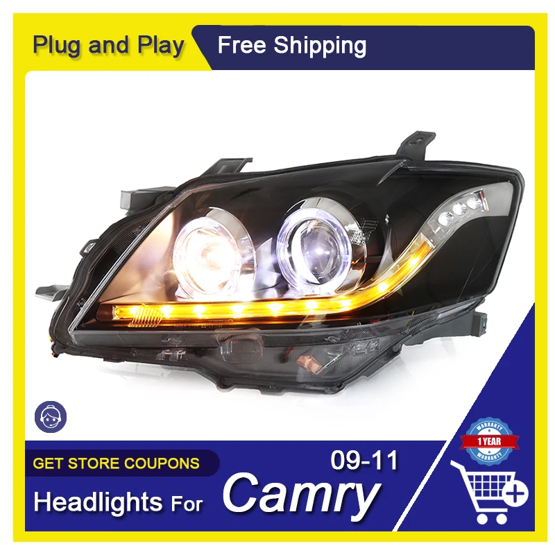 

Фары для TOYOTA Camry 2009-2011 6 Gen ангельские глазки Биксеноновые линзы светодиодный динамический сигнал поворота фары автосборка автостайлинг