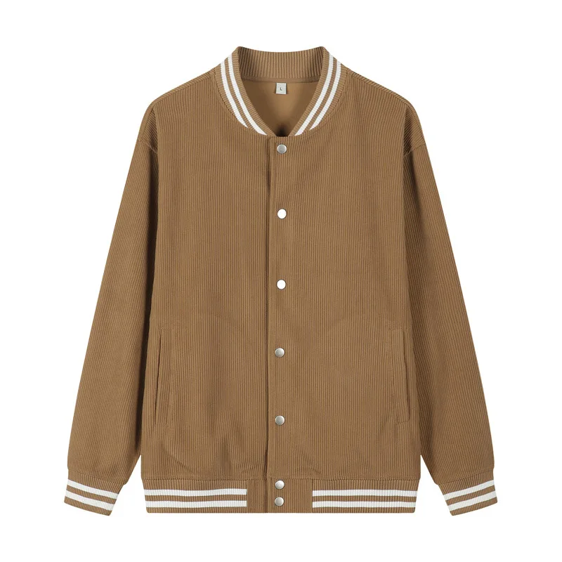 Men's Fall Winter Corduroy Baseball Uniform Loose Colorblock Jacket Cardigan