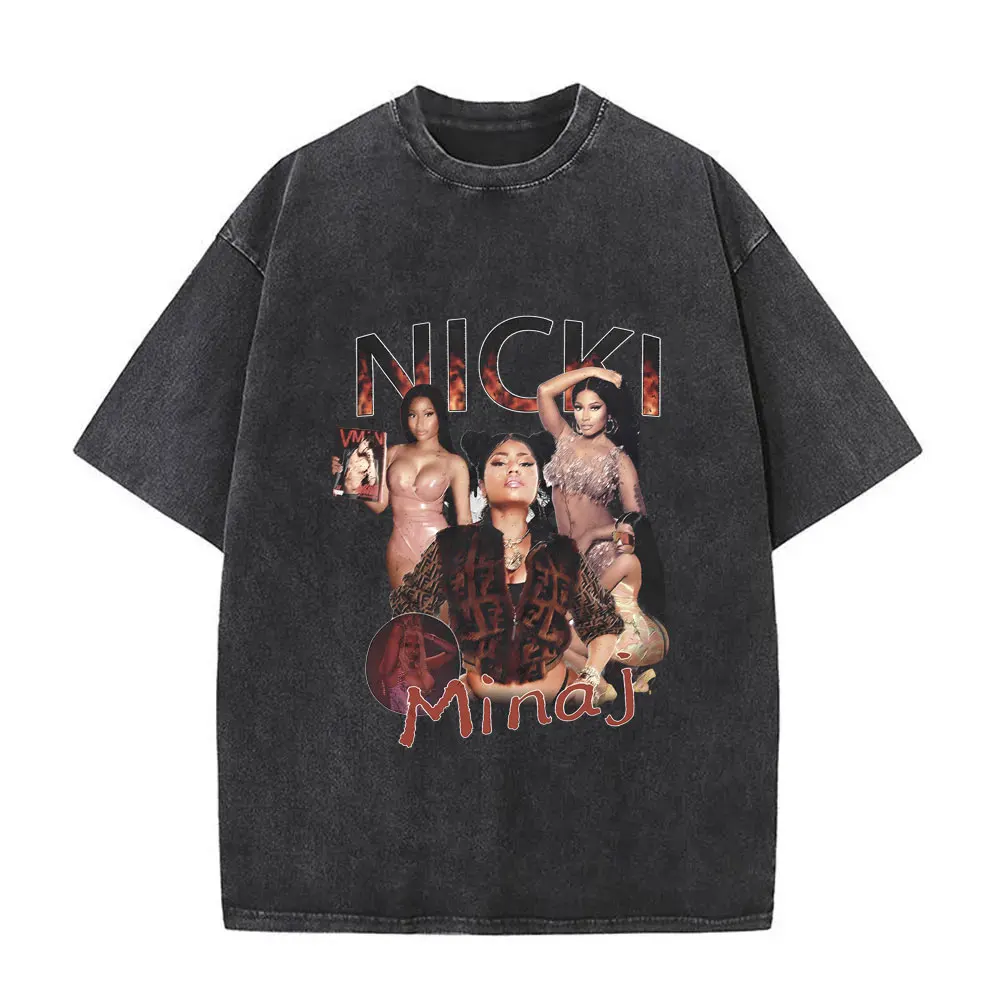 

Rapper Nicki Minaj Graphic Print Vintage Washed T-shirt Unisex Fashion Black Streetwear Men Women's Hip Hop Oversized T Shirts