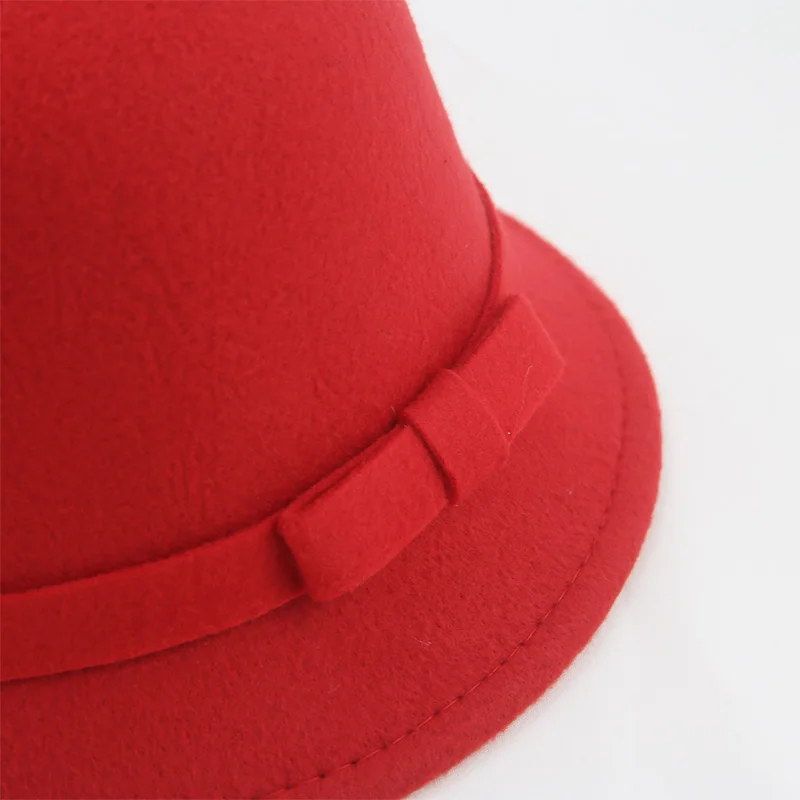 Kids Hat Fedoras Girls Child Hats Autumn Winter Solid Dome Round Bowknot Elegant Cute Girls Winter Hat Red Black Chapeau Femme