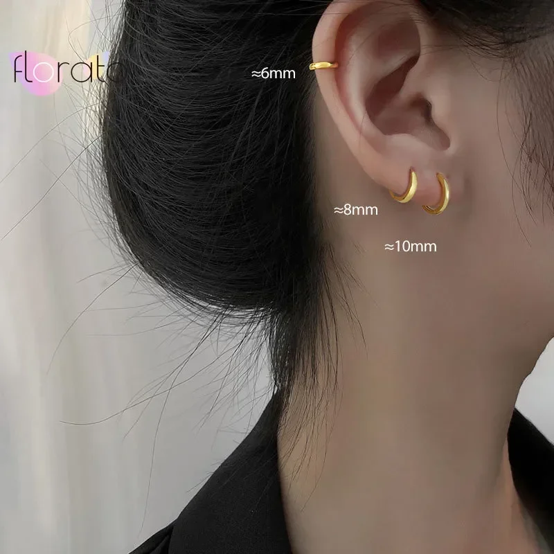 925 Sterling Silver 6mm 8mm 10mm Classic Round Gold Huggie Hoop Earrings for Women Men Tiny Huggie Rock Earrings Jewelry Gifts 2