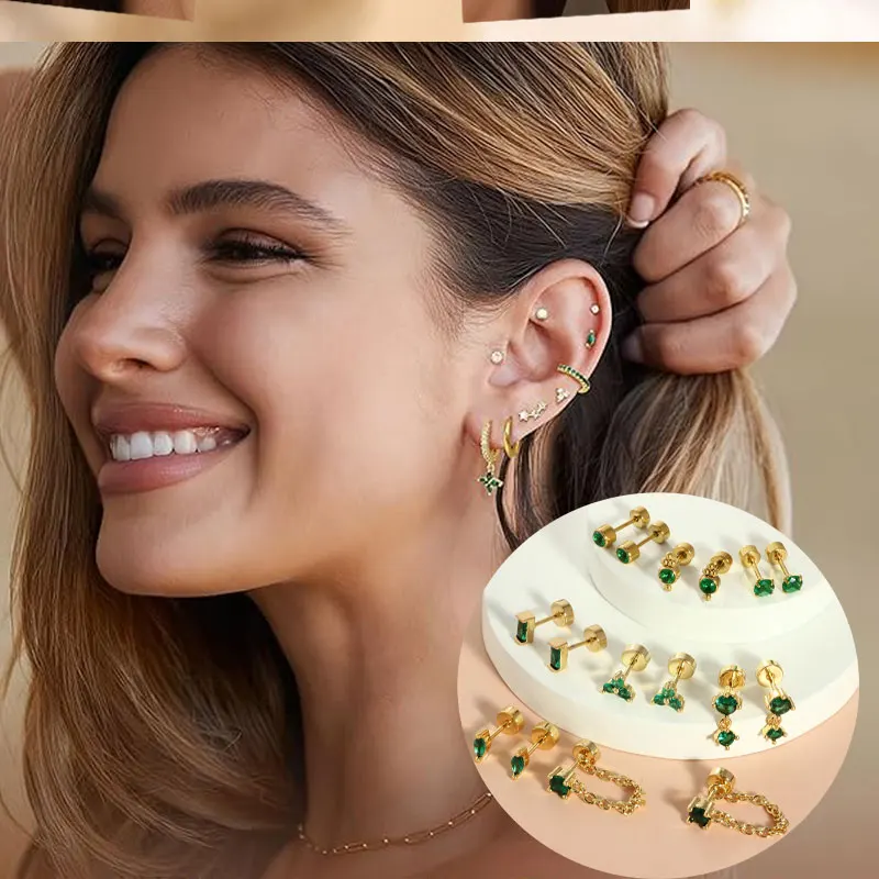 2Pcs 20G Stainless Steel Screw Flat Back Stud Earrings for Women Cartilage Piercing Jewelry Conch Helix Tragus Piercing Earrings