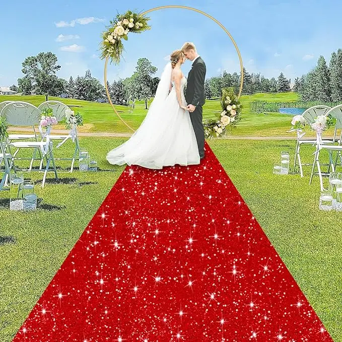 Sparkling Red Carpet-Non Slip, Washable, Perfect for Wedding Aisles, Parties, Holiday Decorations, and Home Decor,