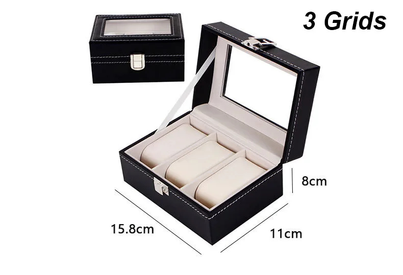 Multiple Slots Luxurious PU Watch Box 2/3/4/5/6 Grids Jewelry Ring Earrings Organizer F... - SKU PWB00958 - UGI Packaging