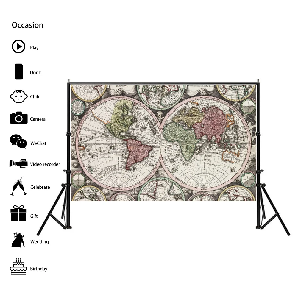 The World Map Retro Poster Non-woven Canvas Painting Wall Art Prints Living Room Home Decoration School Office Supplies 59*42cm