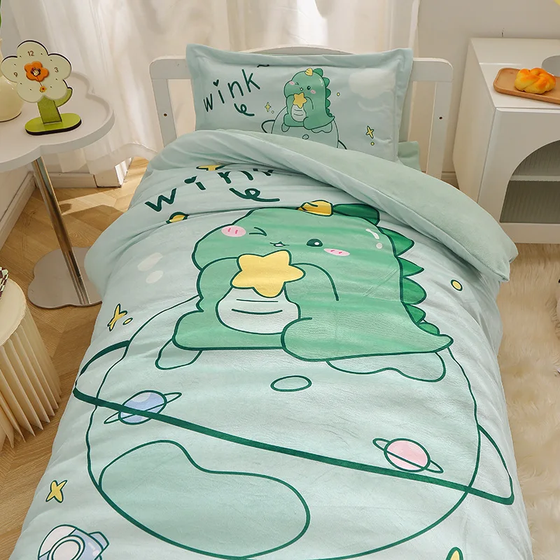 Newborn Baby Quilt Cover Winter Coral Velvet Soft Breathable Baby Sleep Cartoon Printing Quilt Protector Kindergarten Bedding