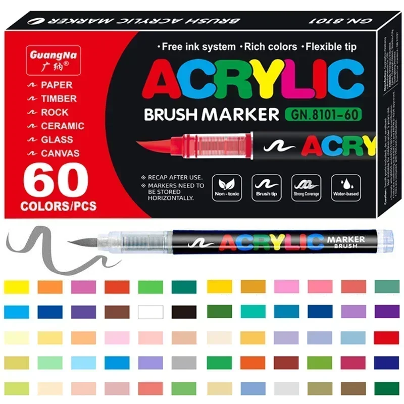 Acrylic Paint Markers Brush Tip for Rock Painting Wood Canvas Stone DIY Crafts Christmas Gift