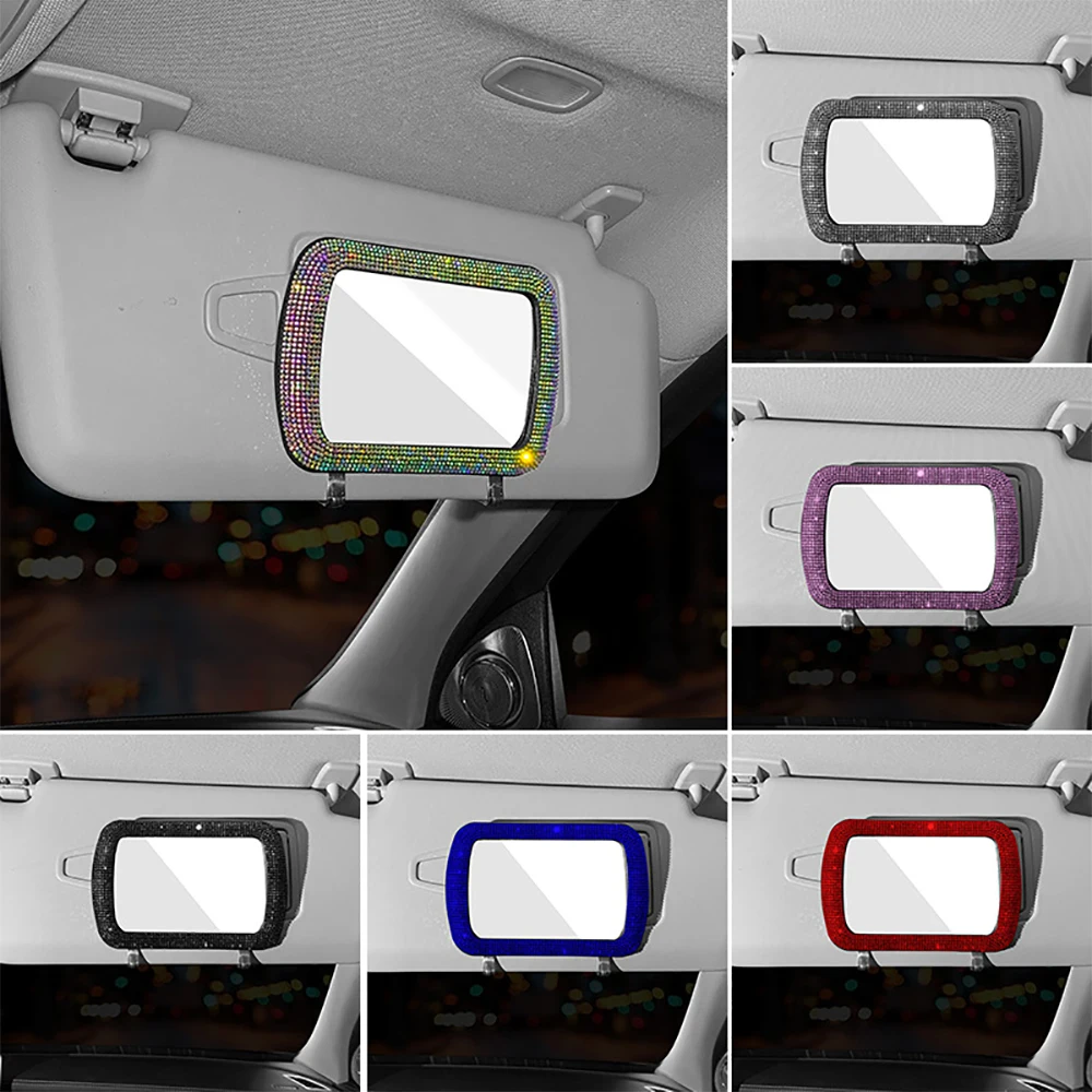 Rhinestone Car Visor Decoration Mirror Auto Women Makeup Mirror Auto Sunshade Rear View Cosmetic