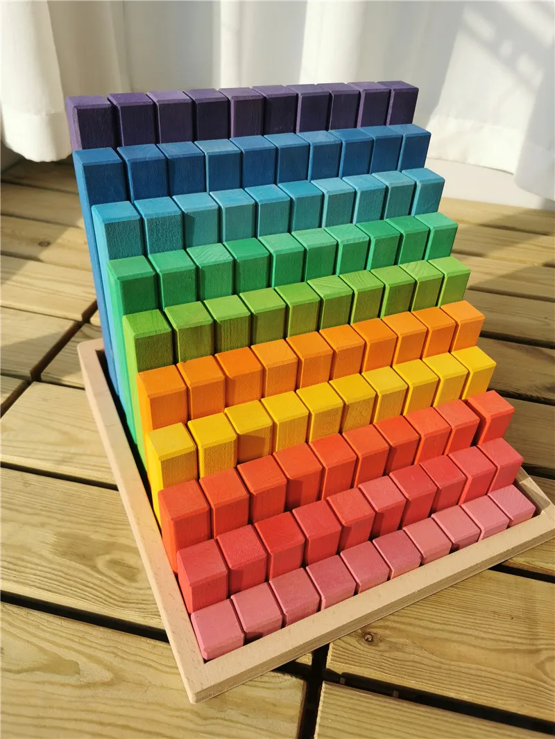 Large Wooden Building Blocks Set Rainbow Stacking Counting