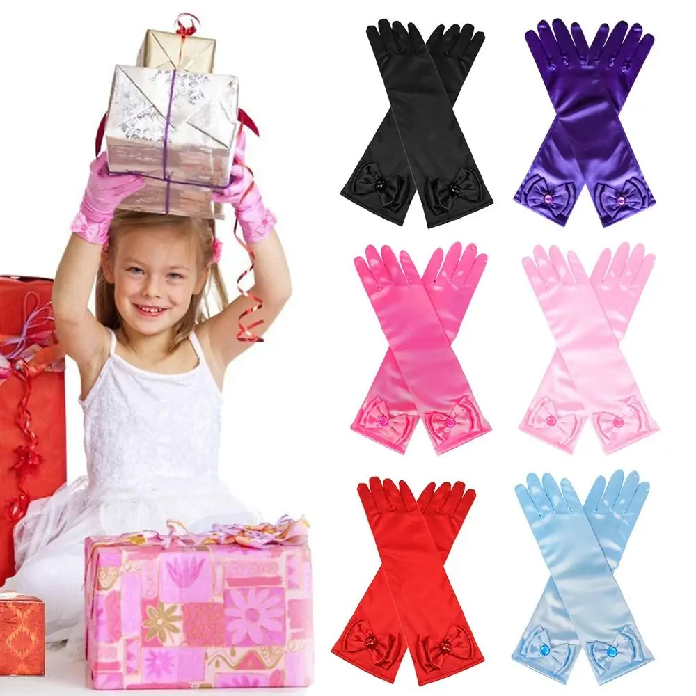 Satin Sequins Children\'s Wear Full Finger Mittens Stage Gloves Princess Skirt Accessories Children Long Gloves