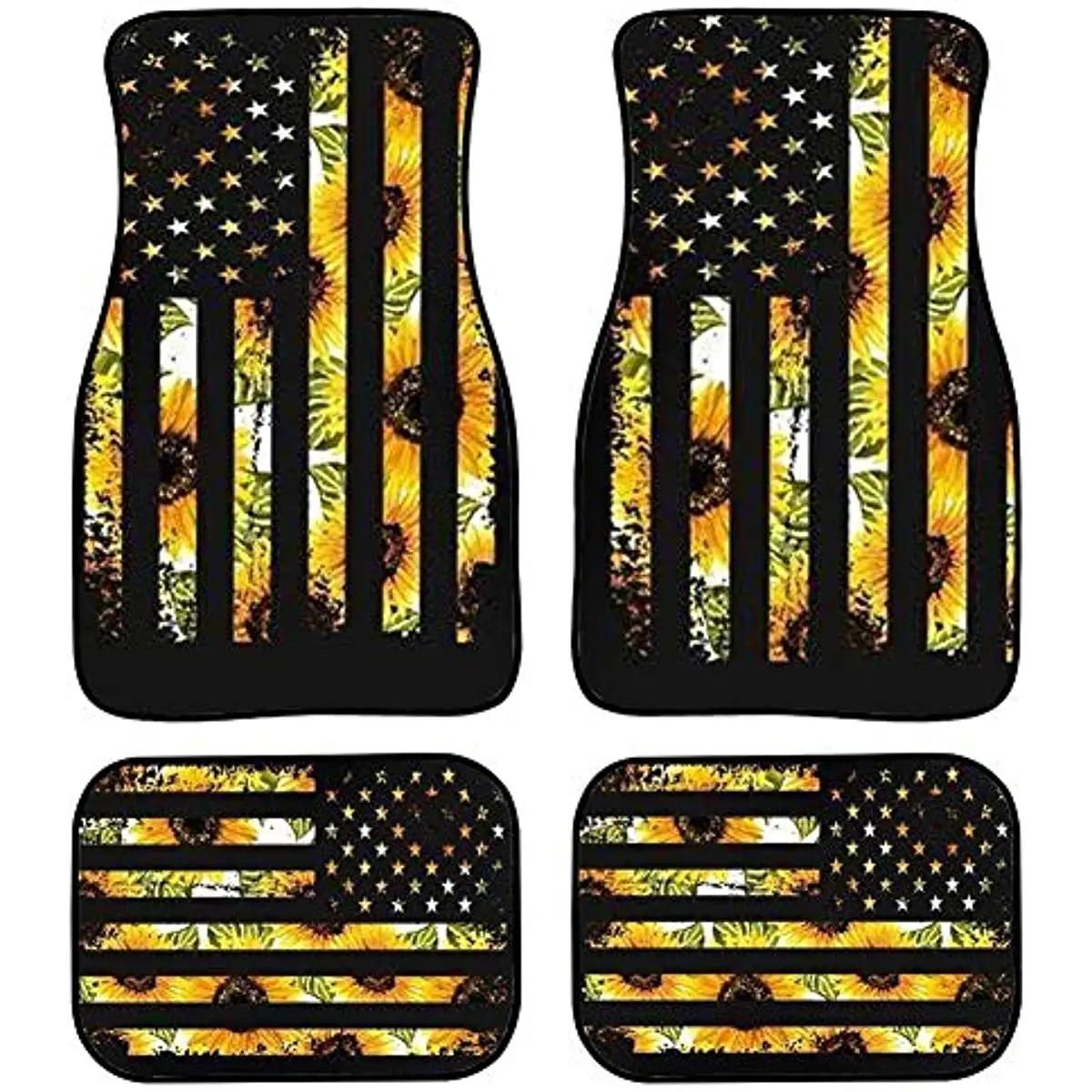 

Amzbeauty Retro Sunflower American Flag Design Car Floor Mats All Weather Rubber Backing Non-Slip Universal Front & Rear Automot