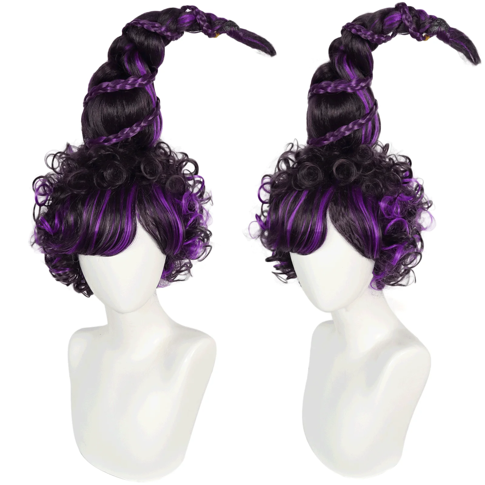 Anogol Synthetic Mary Sanderson Cosplay Wig Movie Hocus Pocus 52CM Long Black and Purple Curly Hair for Halloween Party hocus pocus sanderson sisters socks stockings man man socks socks men s