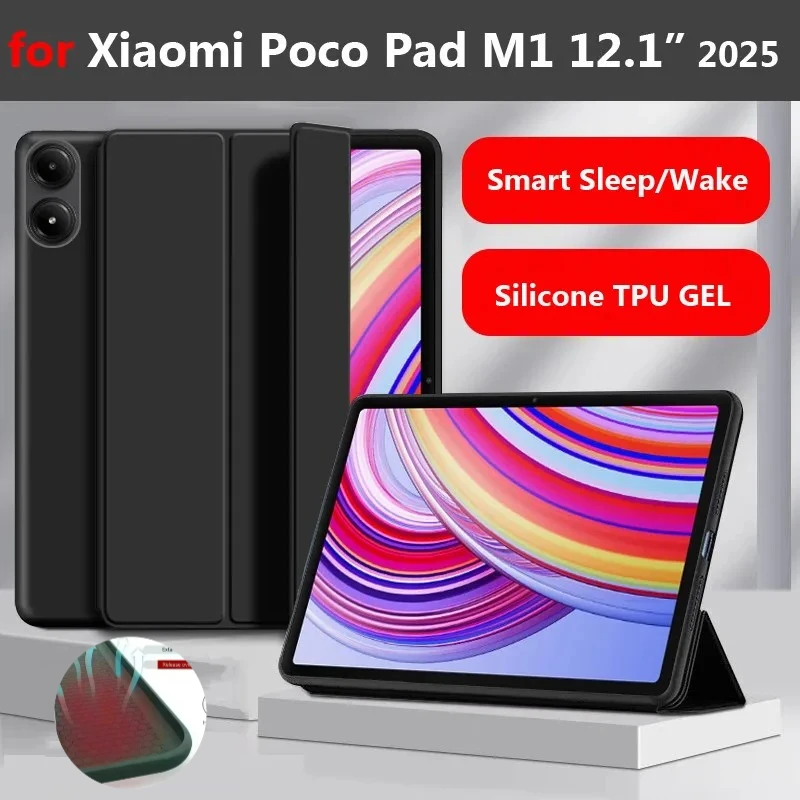 Smart Tablet Case with Soft Liquid Silicone PU Tri-Folding Stand Cover