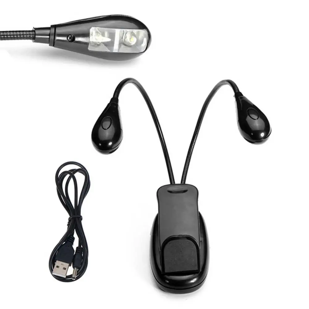 

Flexible 2 Dual Arms Clip On 4 LED Light Lamp for Book Reading Tablet Lamp