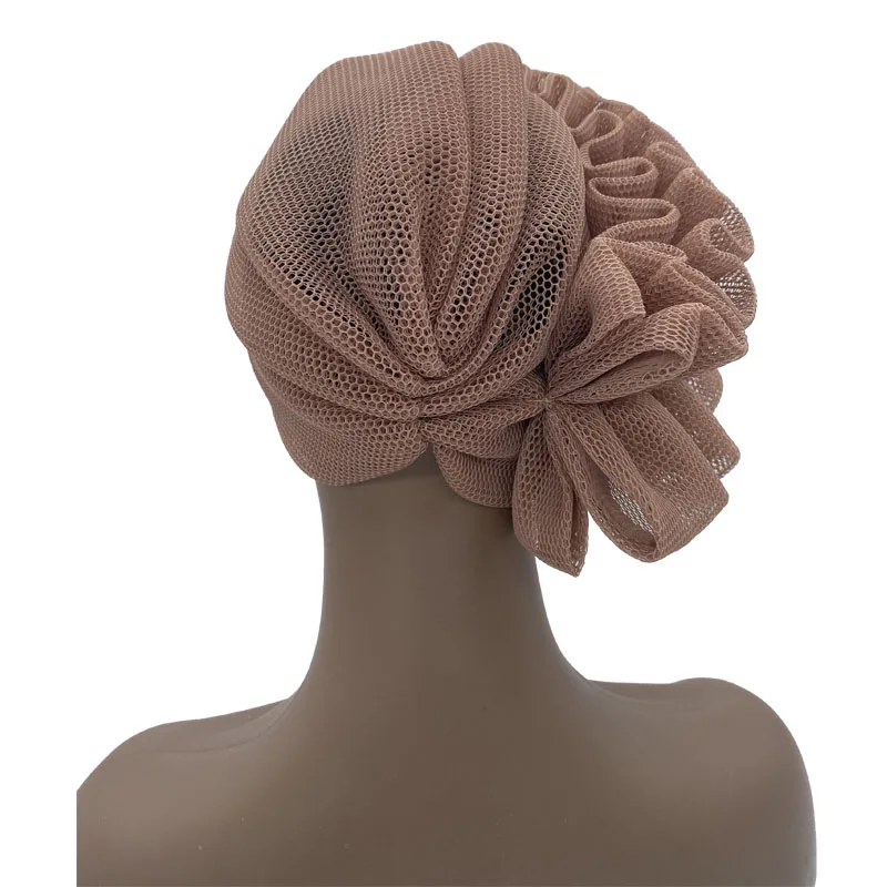 Breathable Summer Mesh African Headtie Rhinestone Laminated Turban Hat Nigeria Auto Geles Already Made Headgear Afri