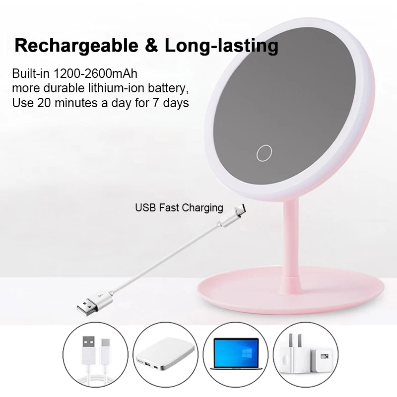 Specchio per il trucco Sanrio Hello Kitty HD con luce USB LED light touch  smart charging