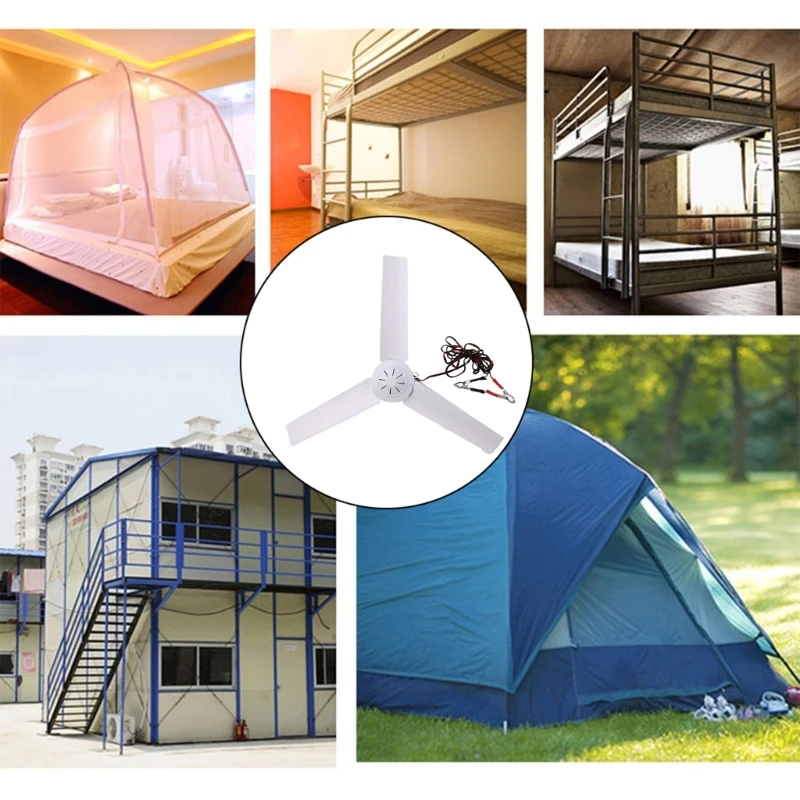 DC12V Portable Ceiling Fan 19.7&rdquo;/27.5'' Mini Hanging Ceiling Fan 3 Leaves Camping Tent Fans for Outdoor